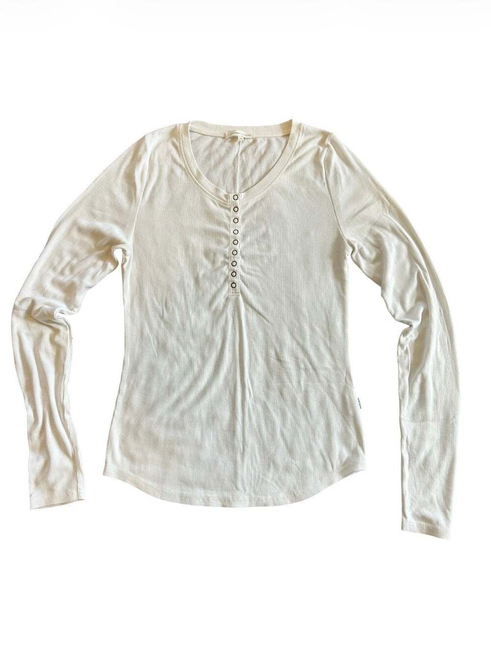 Böhme Essentials Ribbed Long Sleeve Henley Top in Ivory